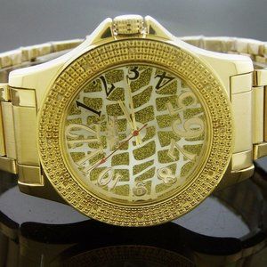 Men King Master Quartz watch yellow gold tone case 12 diamonds watch